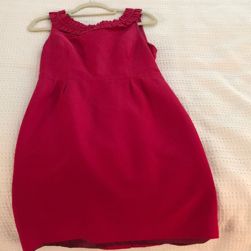 Dark pink Kate Spade dress with ruffle neck